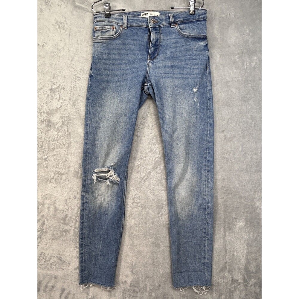 Zara Ripped Light Bluen Jeans Womens 8